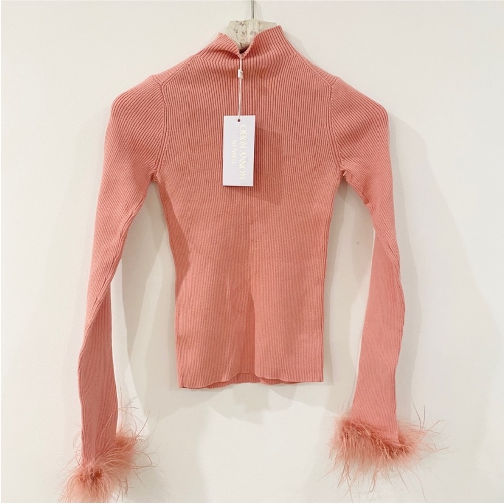 Torn by Ronny Kobo pink feather sleeve mock neck sweater NWT - Picture 7 of 9